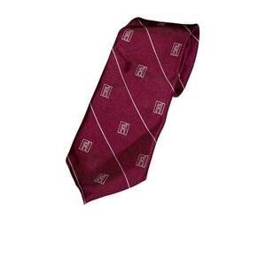 Glenora Burgundy Pure Silk‎ Striped Geometric Logo Classic Necktie Maroon VTG